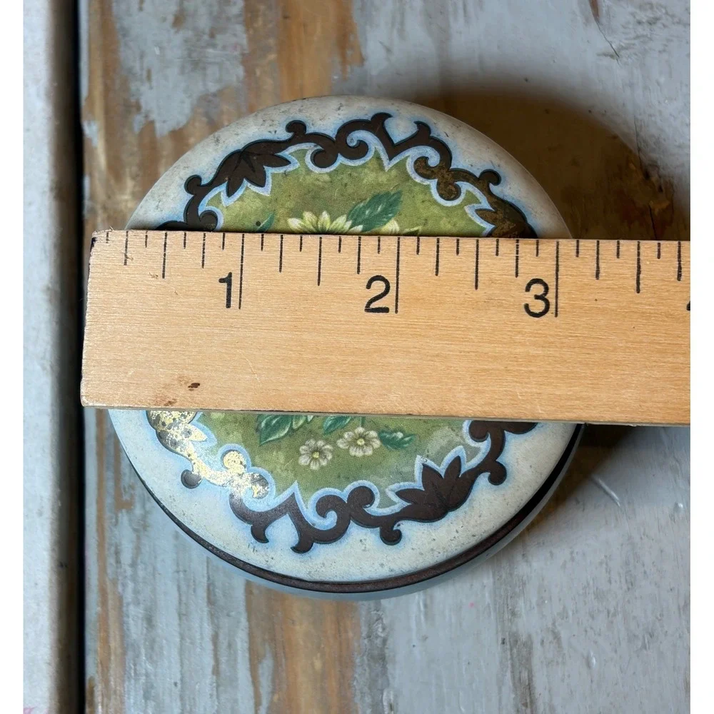 Vintage Daher Floral Round Tin Made In England Mid Century Modern Decor Trinket